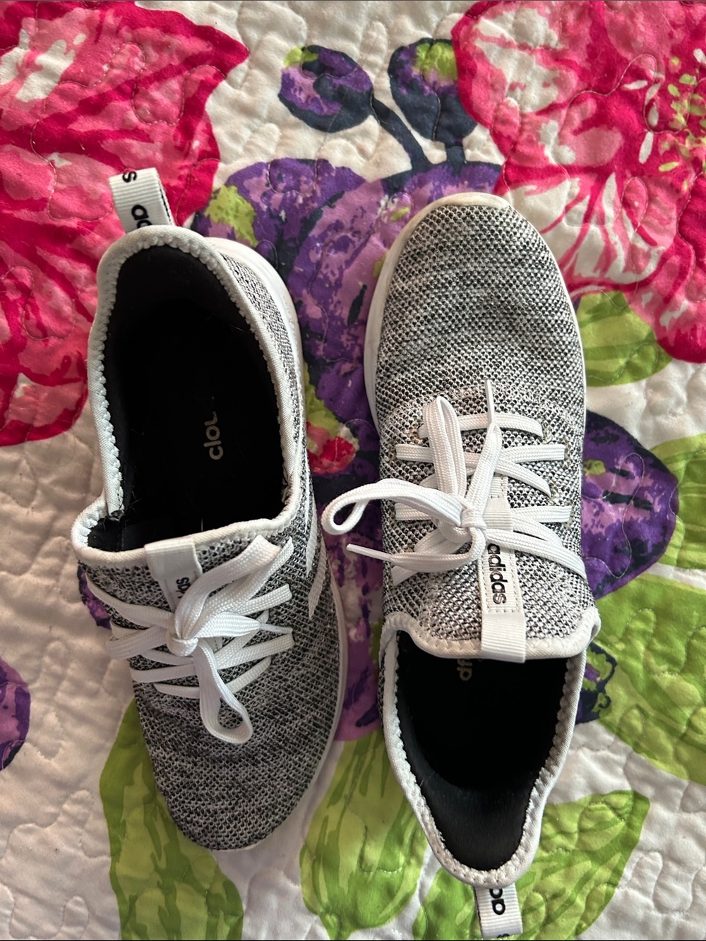 adidas Grey and White Knit Slip-On Sneakers